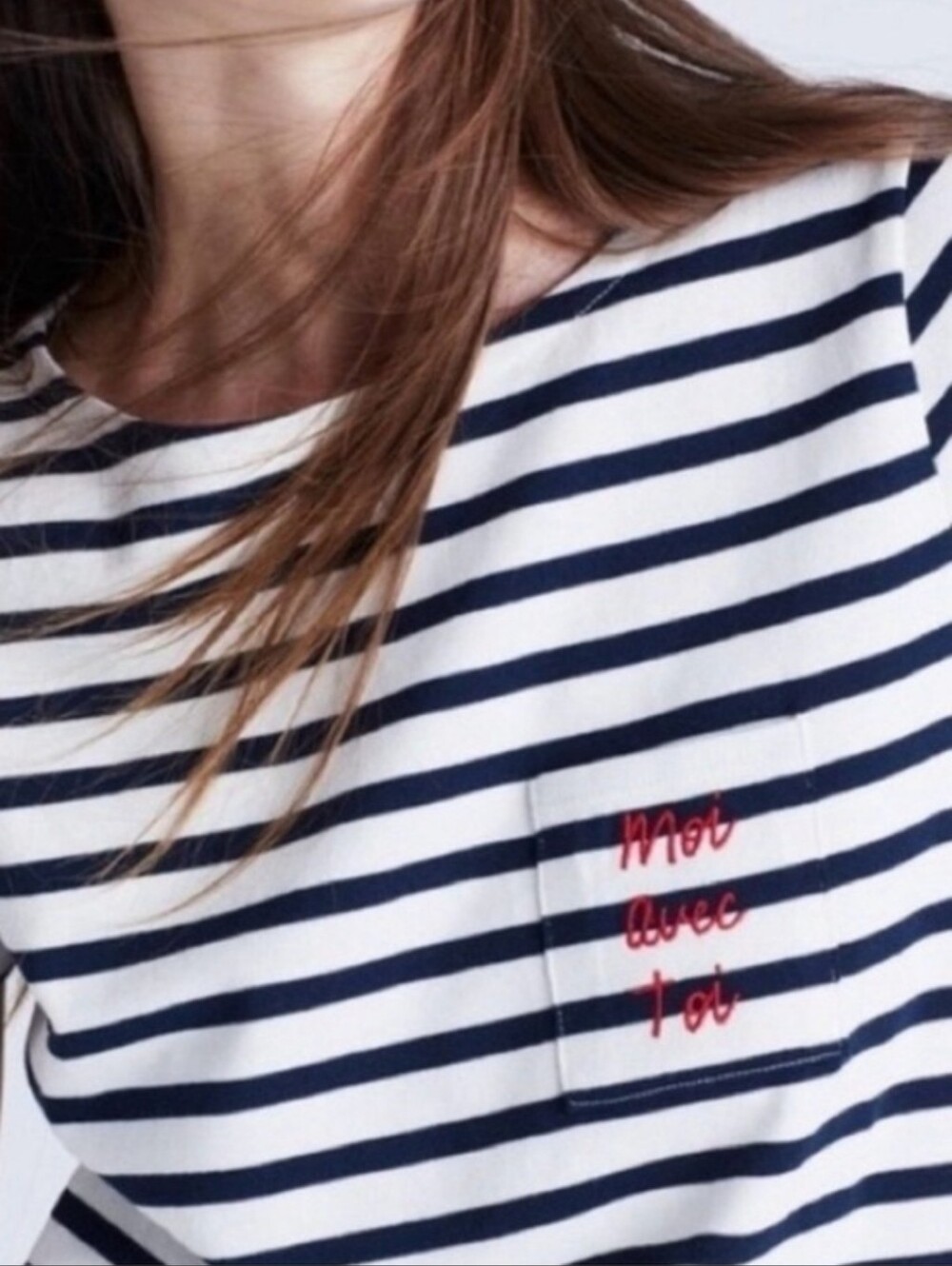 MADEWELL × SEZANE Moi Avec Toi Embroidered Nautical Navy Stripe Tee XL Like New
